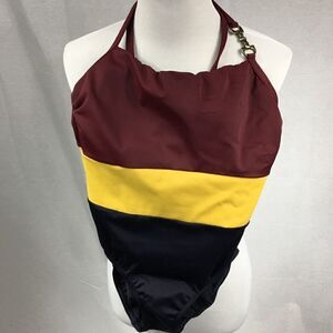NWT Maroon yellow black one piece swimsuit size 6 adjustable removable straps